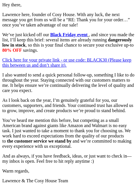 cosyhousecollection newsletter: RE: Thank you for your order