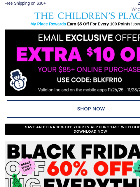 childrensplace newsletter: ⏰ HURRY, Your EXTRA $10 OFF Expires TOMORROW
