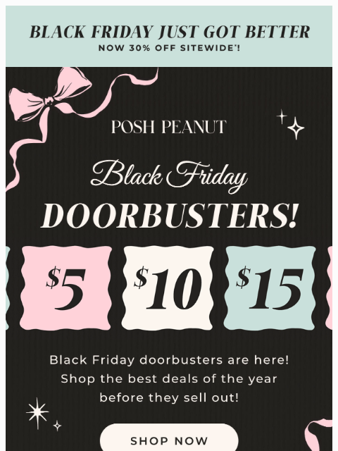 poshpeanut newsletter: 🖤🎉 Black Friday Doorbusters Start NOW!