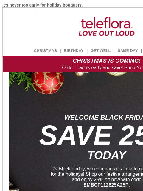 teleflora newsletter: Black Friday Begins Now 🖤 25% Off All Flowers
