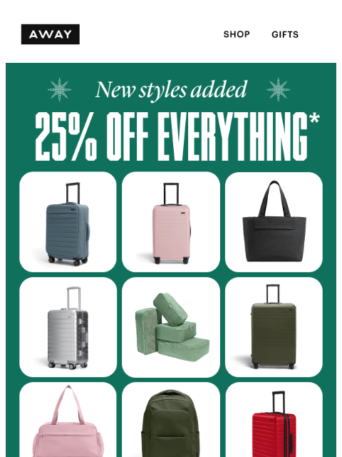 awaytravel newsletter: New styles added: Black Friday is here ✨