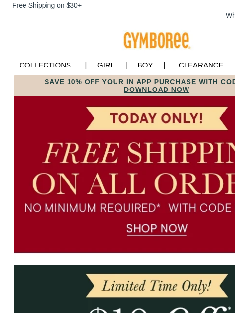 gymboree newsletter: TODAY ONLY: FREE SHIPPING + 60% OFF