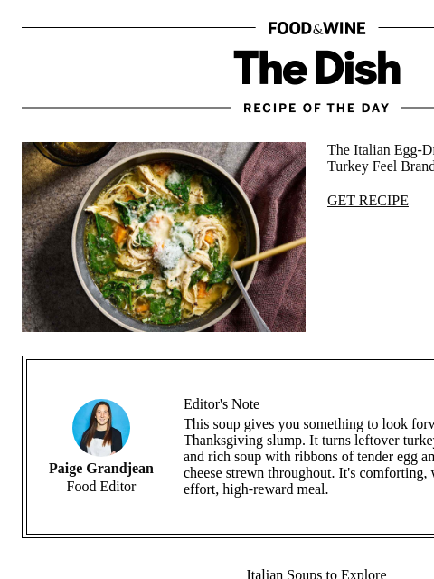 foodandwine newsletter: Turkey Stracciatella Soup