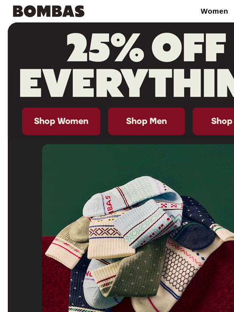 bombas newsletter: 25% Off Everything for Black Friday