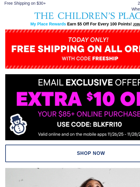 childrensplace newsletter: 60–70% OFF Holiday Looks 🎄 + FREE SHIPPING w/ FRE...