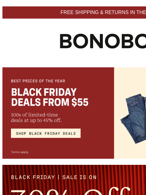 bonobos newsletter: It’s Black Friday: 30% Off Sitewide + Up to 70% Of...