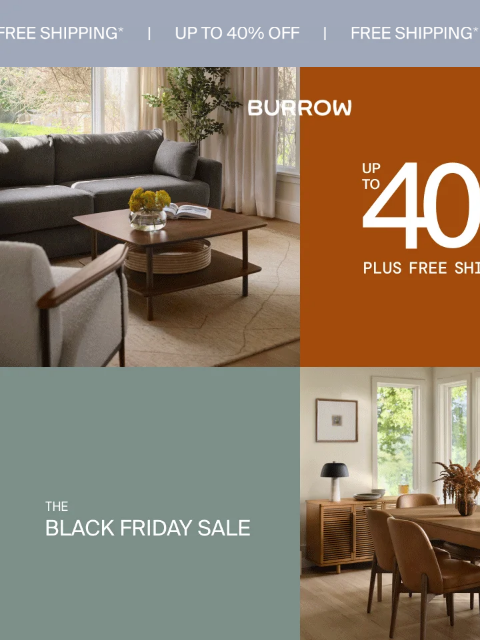 burrow newsletter: UP TO 40% OFF EVERYTHING