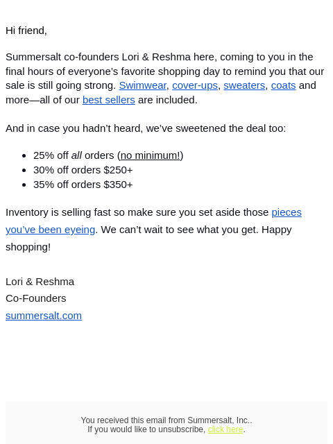 summersalt newsletter: Could this Black Friday get any better?