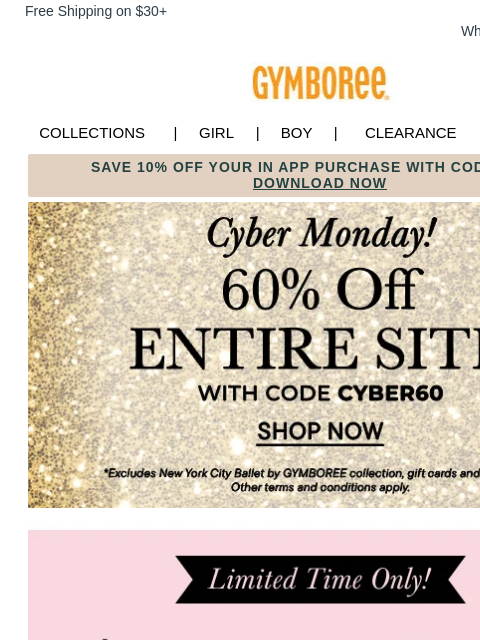 gymboree newsletter: Starts NOW: Extra $10 OFF +  60% off SITEWIDE!