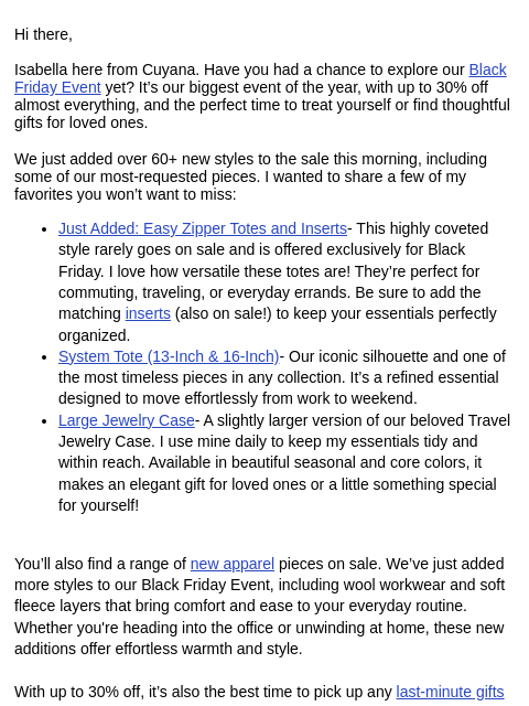 cuyana newsletter: Big News, New Styles Added for Black Friday