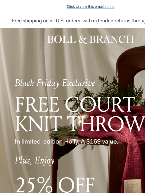 bollandbranch newsletter: ❗️ Final Hours! FREE Holly Throw ❗️