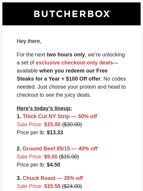 butcherbox newsletter: 💰VIP Sale: Price drop on member exclusive deals🚨