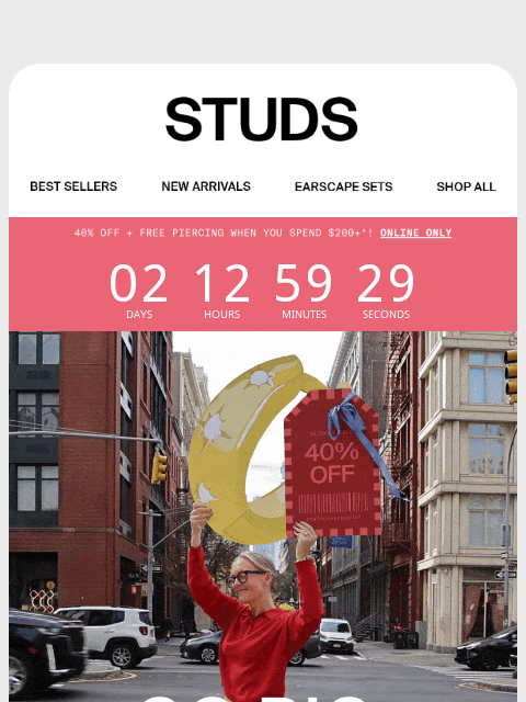 studs newsletter: 40% OFF BESTSELLERS?! Say less.