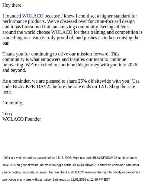 wolaco newsletter: Save 25% this Small Business Saturday