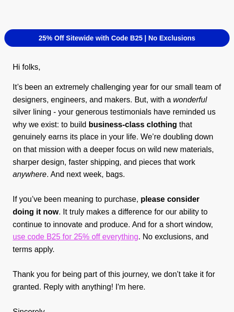 ministryofsupply newsletter: A Note from our CEO