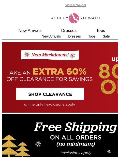 ashleystewart newsletter: 📢SHOP AN EXTRA 60% OFF CLEARANCE!!!