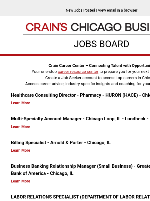 crainalerts newsletter: New jobs posted: Healthcare Consulting Director - ...
