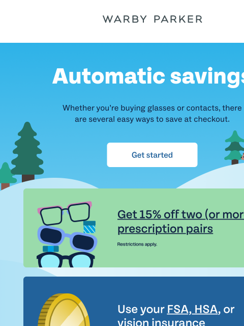 warbyparker newsletter: No promo code required