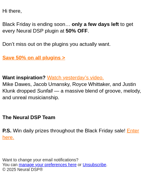 neuraldsp newsletter: Your next tone is 50% OFF.