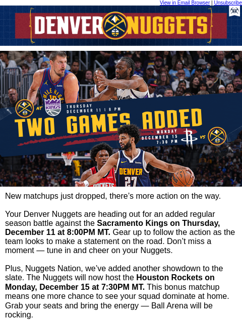 thedenvernuggets newsletter: 🔥 Just Added: New Game at Ball Arena