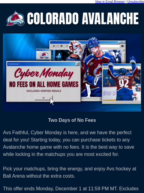 thecoloradoavalanche newsletter: 🚨Save on Every Avalanche Home Game