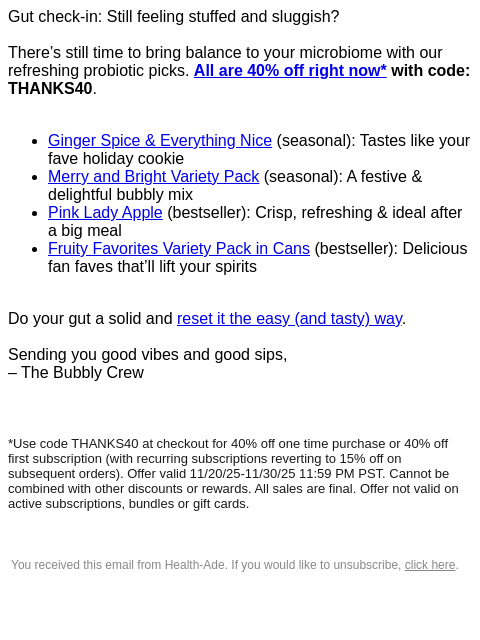 health-ade newsletter: 40% off your gut reset 🙌