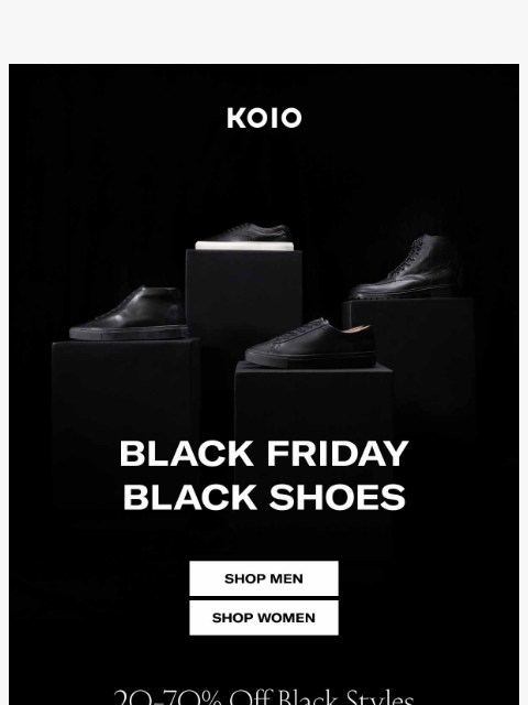 koio newsletter: Black shoes are now 20-70% off