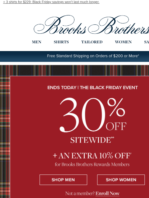 brooksbrothers newsletter: FINAL HOURS for 30% off sitewide + an extra 10% of...