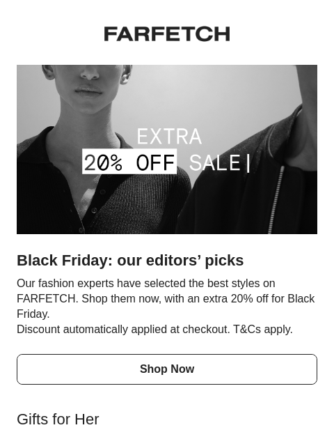 farfetch newsletter: Extra 20% off for Black Friday