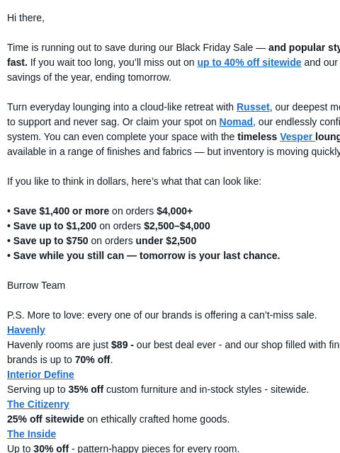 burrow newsletter: Before it’s gone: Up to 40% off sitewide