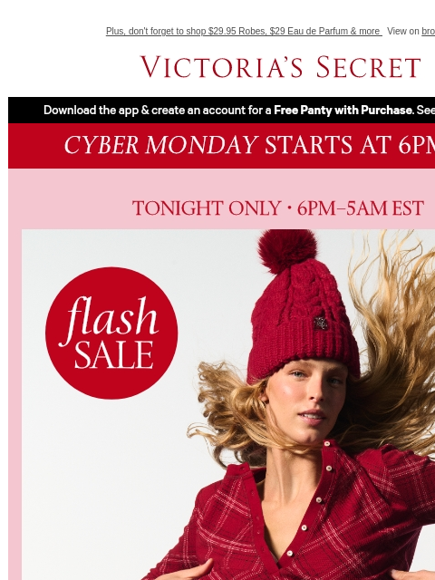 victoriassecret newsletter: New Cyber Deal: $30 PJ Sets at 6PM EST