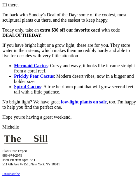 thesill newsletter: EXTRA $30 OFF funky cacti today only!