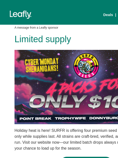 leafly newsletter: SURFR’s 75% off holiday sale 🏄