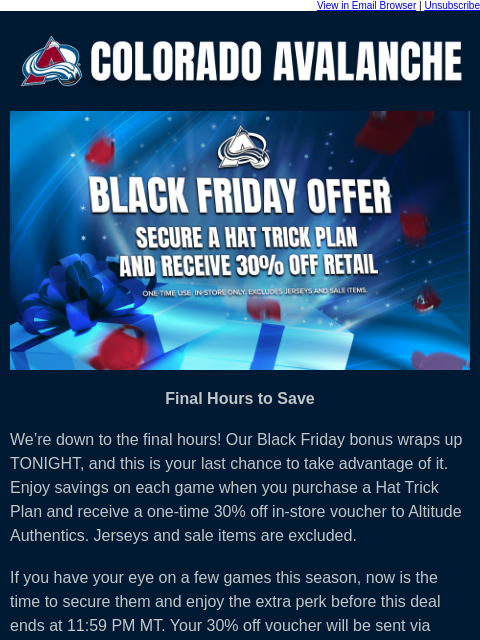 thecoloradoavalanche newsletter: 🚨LAST CHANCE to Save!