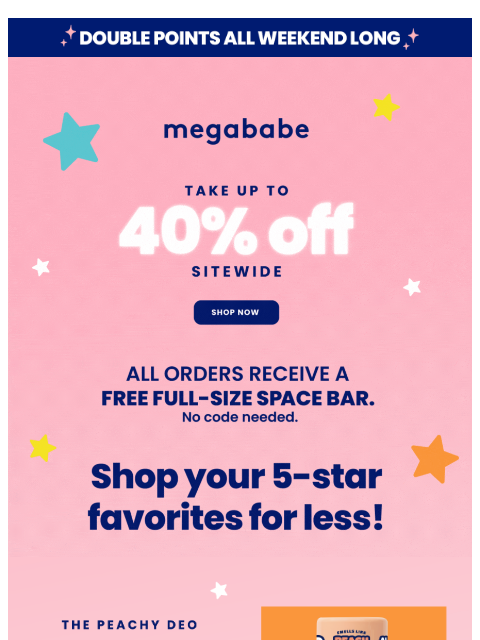 megababebeauty newsletter: Up to 40% off + a FREE Space Bar
