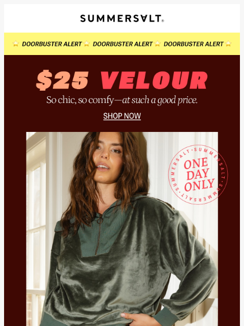 summersalt newsletter: ⚡️ $25 VELOUR STYLES ⚡️