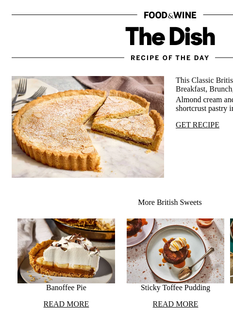 foodandwine newsletter: Bakewell Tart