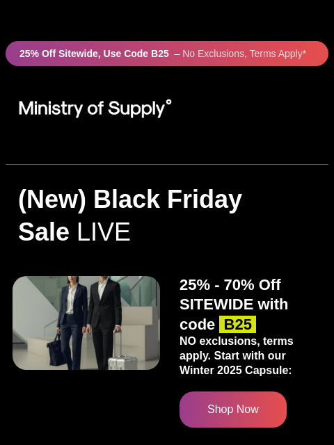 ministryofsupply newsletter: Our Cyber Monday Promotion