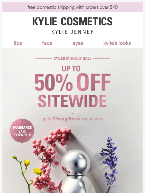 kyliecosmetics newsletter: cyber sale: UP TO 50% OFF 🎉