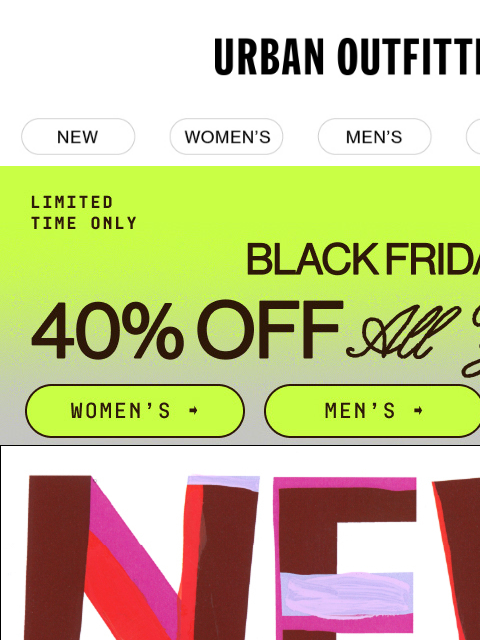 urbanoutfitters newsletter: 40% Off New Men’s Graphics (+ More) 👀