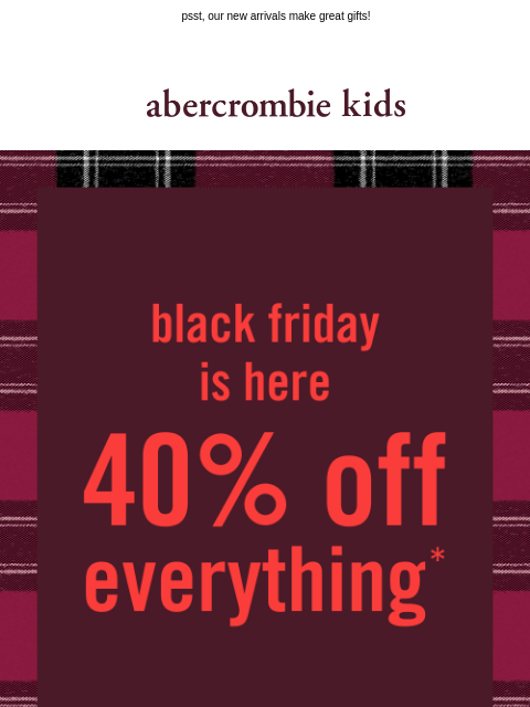 abercrombie newsletter: holiday shopping's easy with 40% OFF