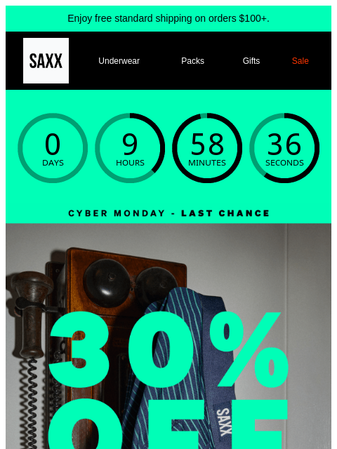 saxxunderwear newsletter: 30% off + 40% off select styles ends at 11:59 pm P...