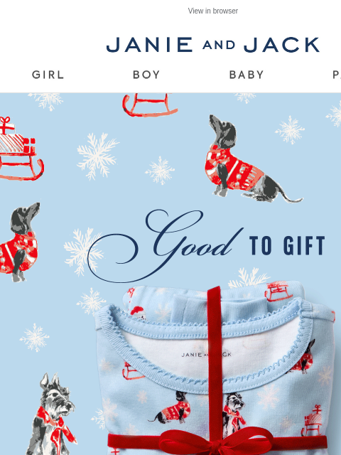 janieandjack newsletter: Good to gift: 50% off PJs + free shipping