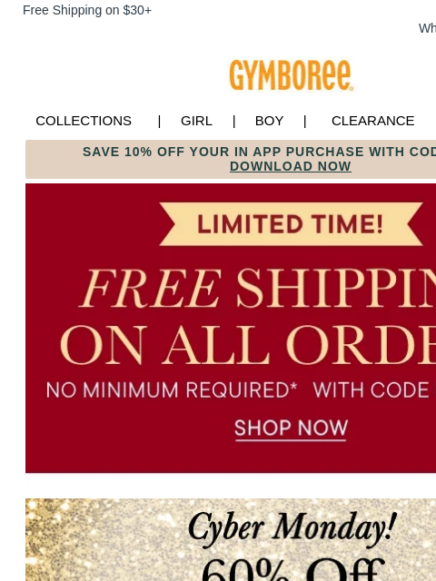 gymboree newsletter: FREE Shipping ENDS TODAY! Stack with an EXTRA $10 ...