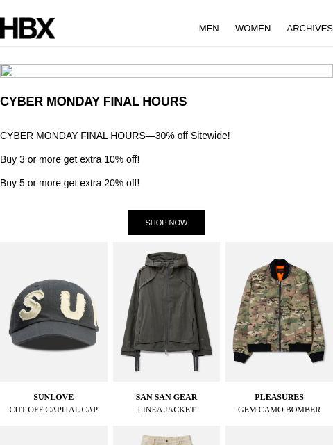 hbx newsletter: CYBER MONDAY FINAL HOURS