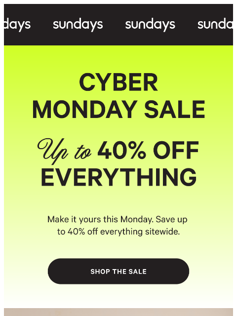 sundays-company newsletter: Up to 40% off looks good in your home