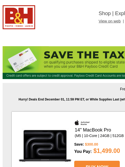 bhphotovideo newsletter: Cyber Monday Deals: Computers, Hard Drives, Cases,...