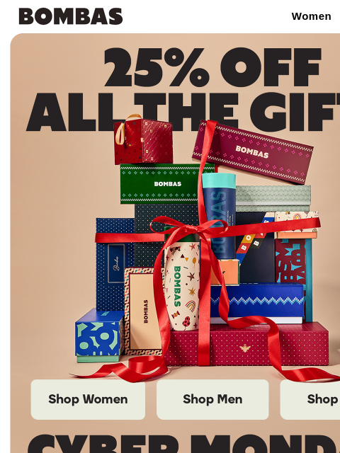 bombas newsletter: 25% Off Everything: Cyber Monday Is LIVE