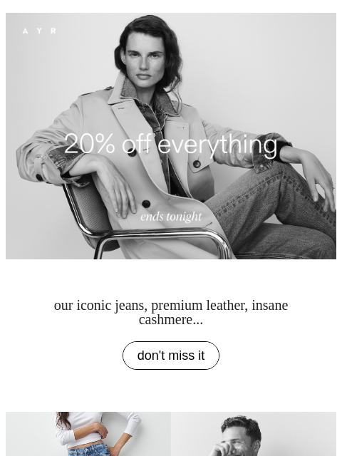 ayr newsletter: 20% OFF EVERYTHING 🪐 ends tonight