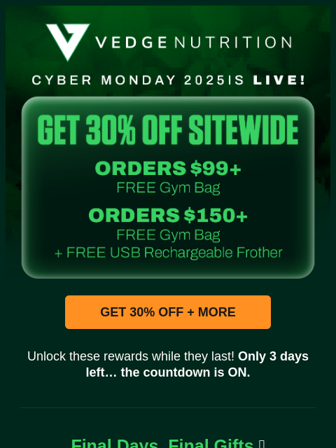 vedgenutrition newsletter: ‼️ Final Days of 30% OFF.